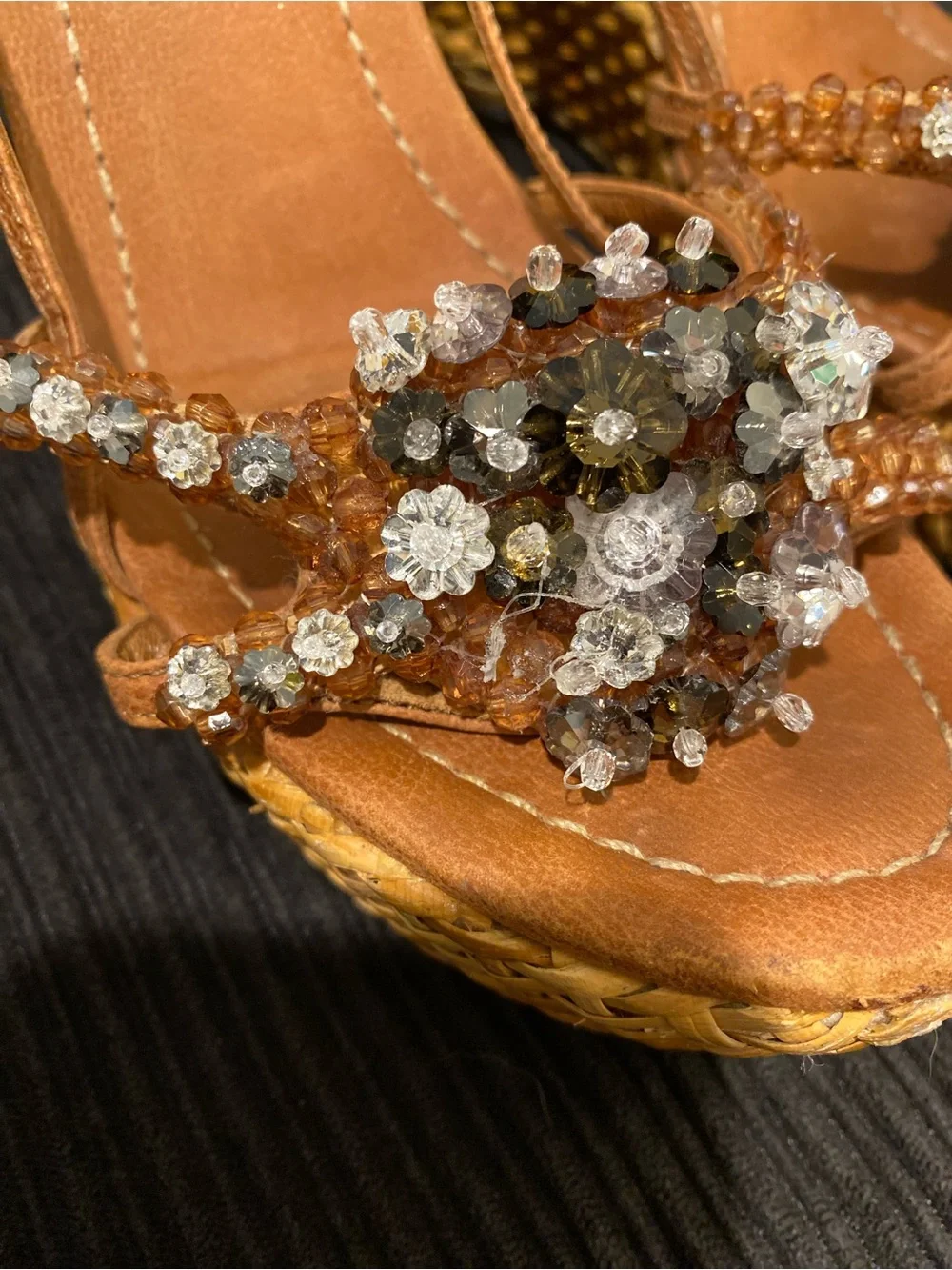 Prada Tan Crystal-Embellished Wedge Sandals